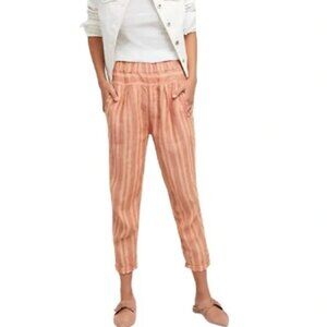 Anthropologie | Striped Pull On Linen Terracotta coastal Ankle Pant Size XL